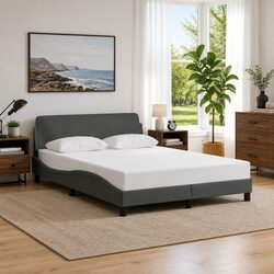 Grey Fabric Double Bed Frame with Headboard 137x190 cm