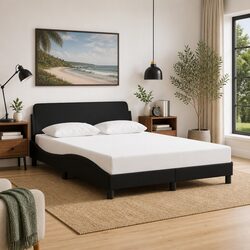 Black Fabric Double Bed Frame with Integrated Headboard