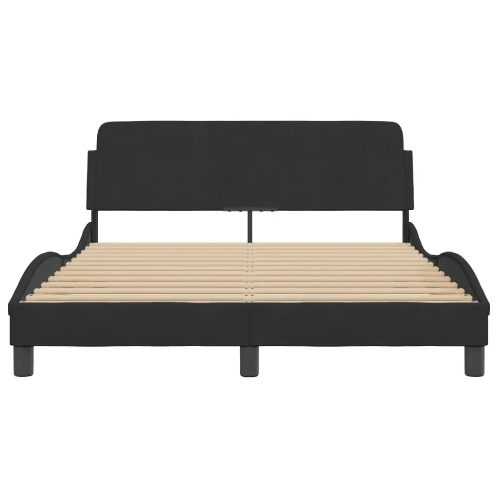 Black Velvet Double Bed Frame with Headboard 137x190 cm