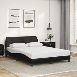 Double Bed Frame Black 137x190 cm Faux Leather Headboard Bedroom Furniture