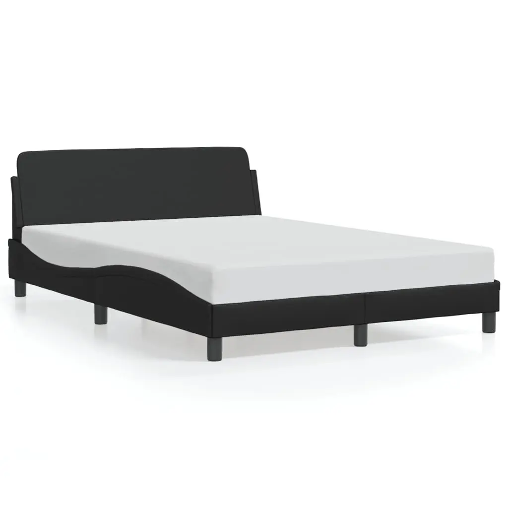 Double Bed Frame Black 137x190 cm Faux Leather Headboard Bedroom Furniture