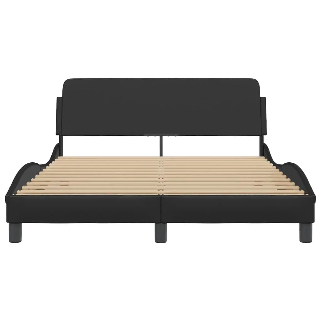 Double Bed Frame Black 137x190 cm Faux Leather Headboard Bedroom Furniture