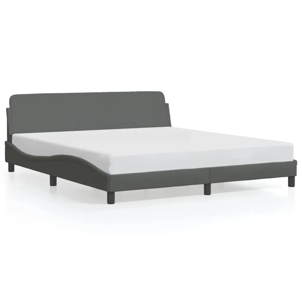 Queen Bed Frame Grey Fabric Upholstered Headboard 152 x 203 cm Sturdy Legs