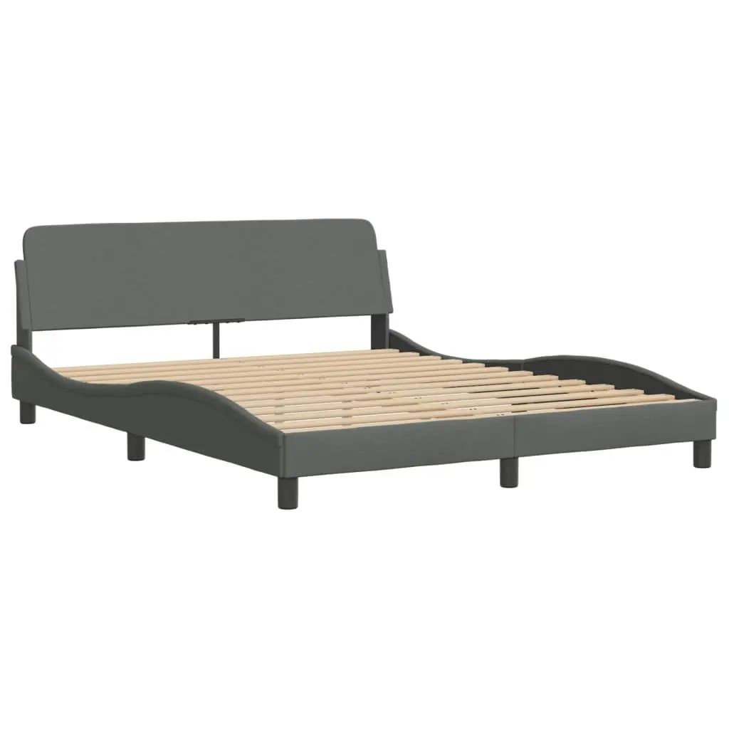 Queen Bed Frame Grey Fabric Upholstered Headboard 152 x 203 cm Sturdy Legs