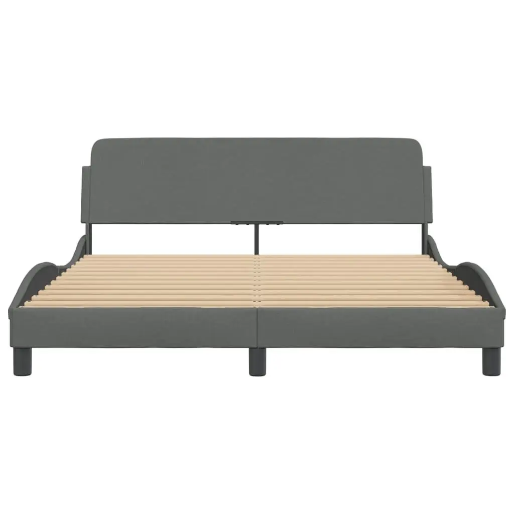 Queen Bed Frame Grey Fabric Upholstered Headboard 152 x 203 cm Sturdy Legs