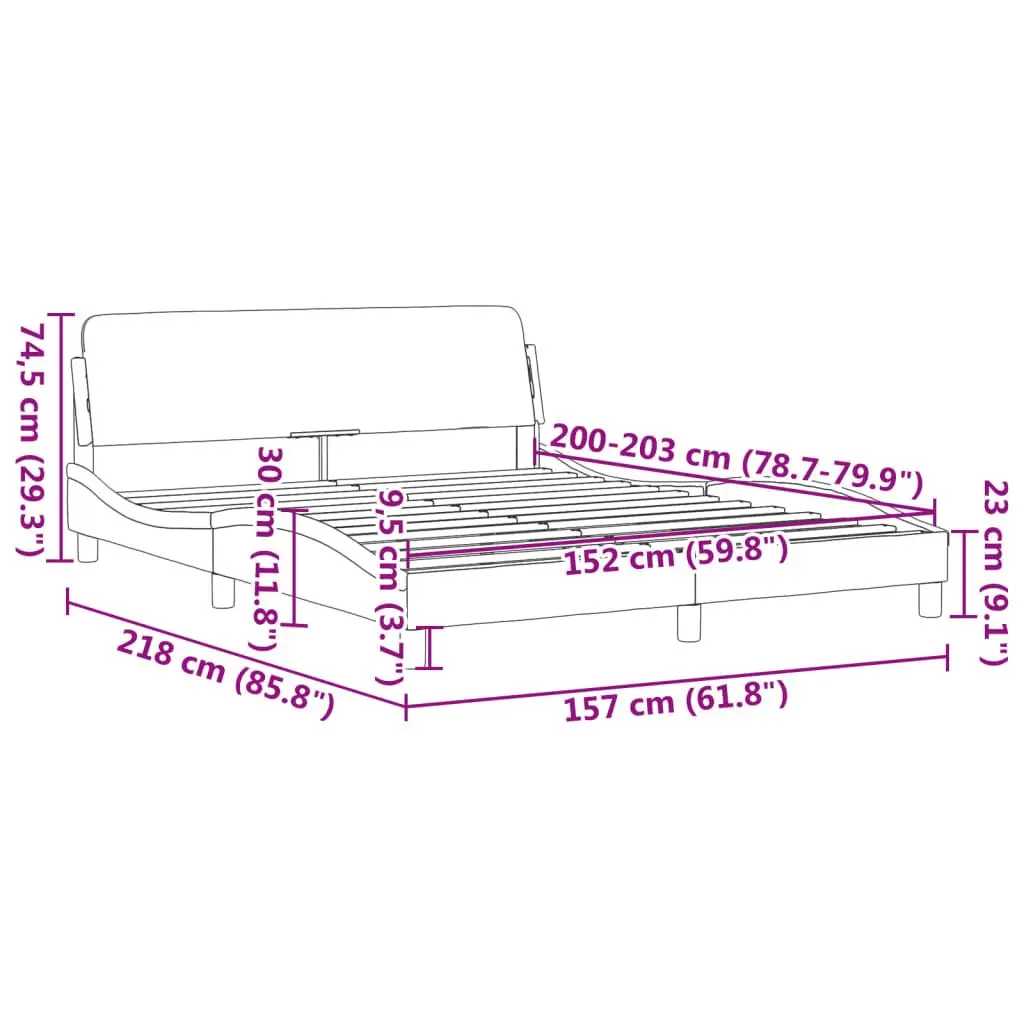 Queen Bed Frame Grey Fabric Upholstered Headboard 152 x 203 cm Sturdy Legs