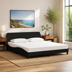 Black Fabric Queen Bed Frame with Upholstered Headboard