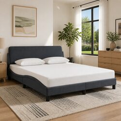 Velvet Upholstered Queen Bed Frame with Grey Headboard