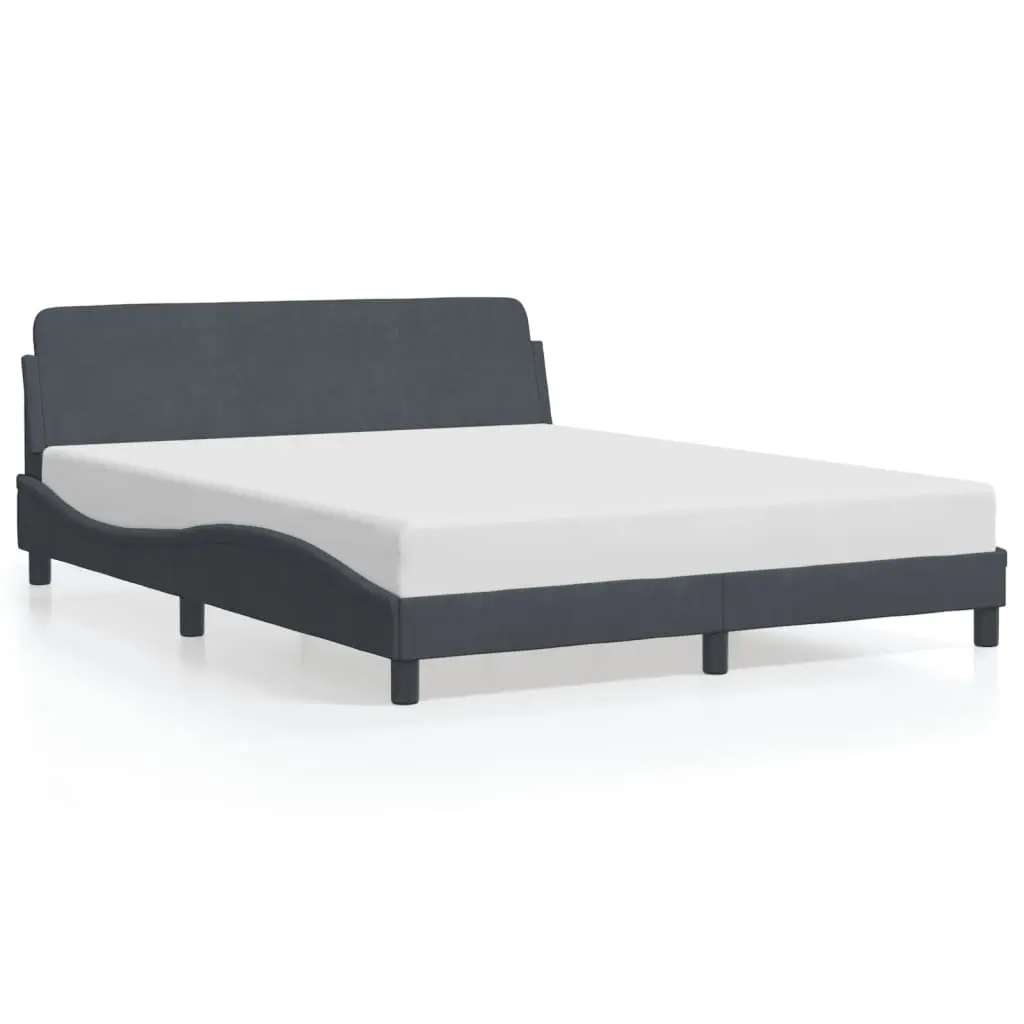 Velvet Upholstered Queen Bed Frame with Grey Headboard