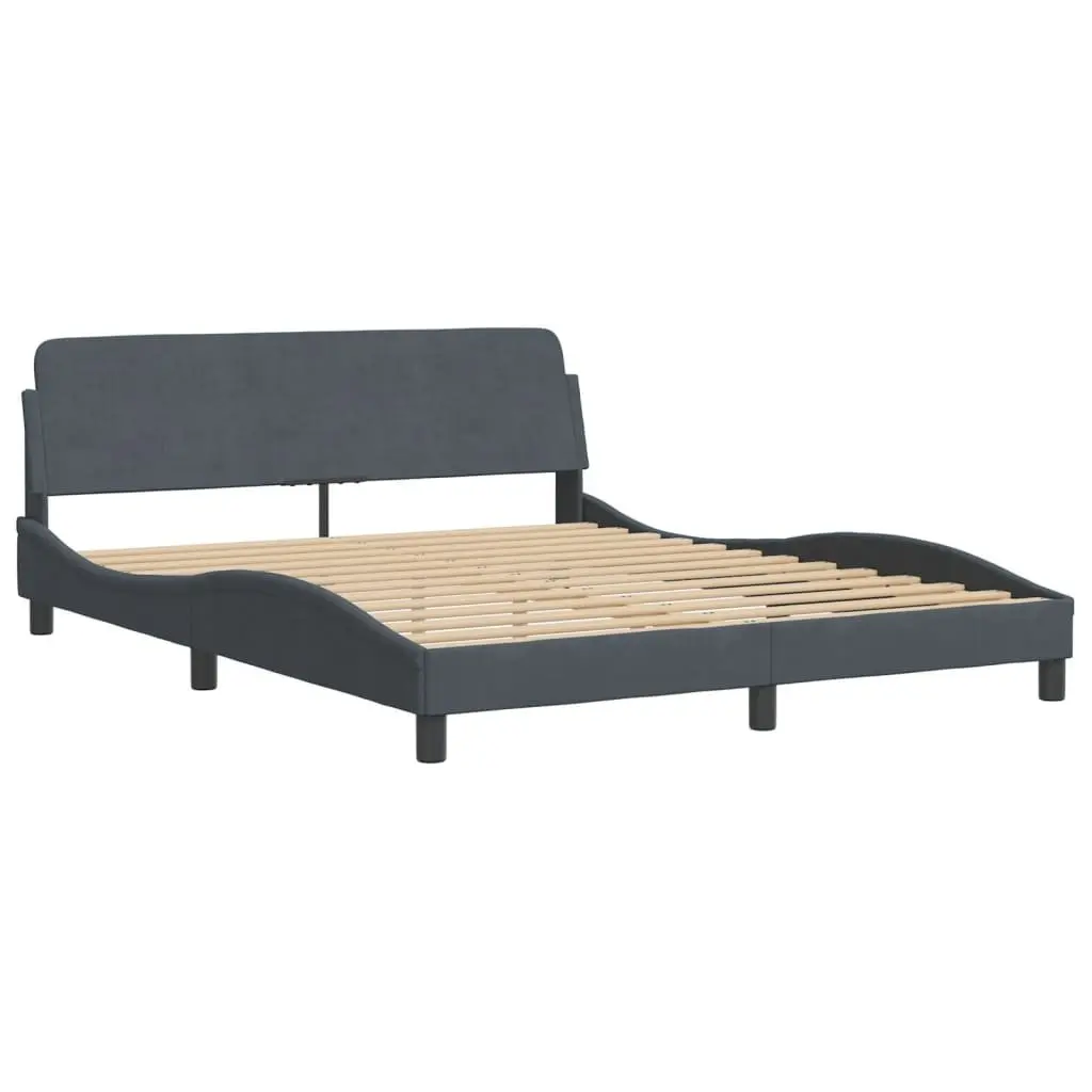 Velvet Upholstered Queen Bed Frame with Grey Headboard