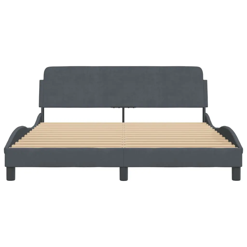 Velvet Upholstered Queen Bed Frame with Grey Headboard