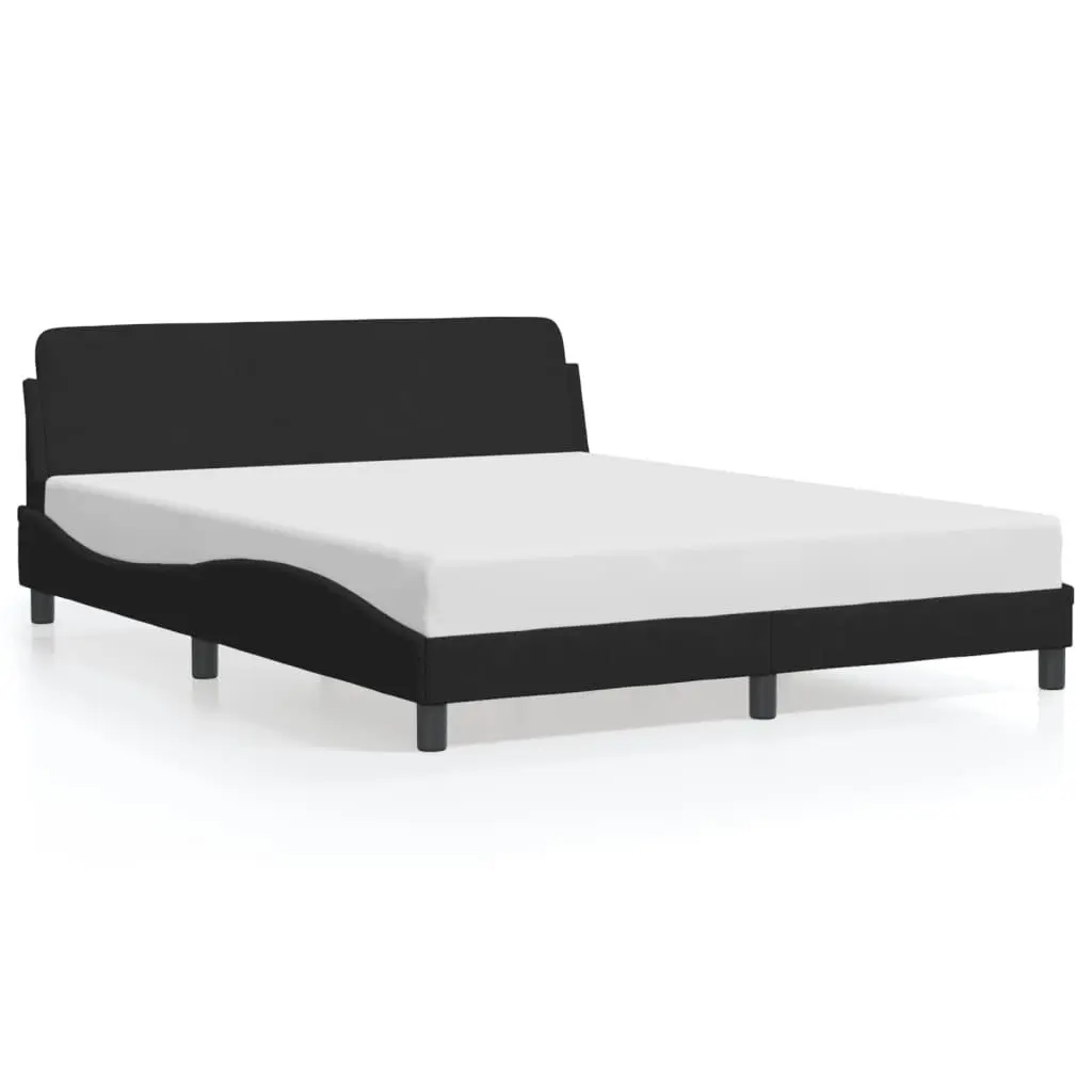 Queen Bed Frame with Black Velvet Headboard