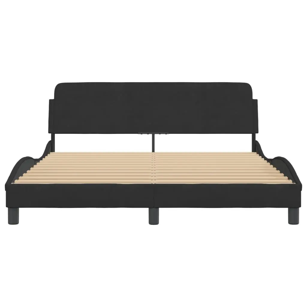 Queen Bed Frame with Black Velvet Headboard