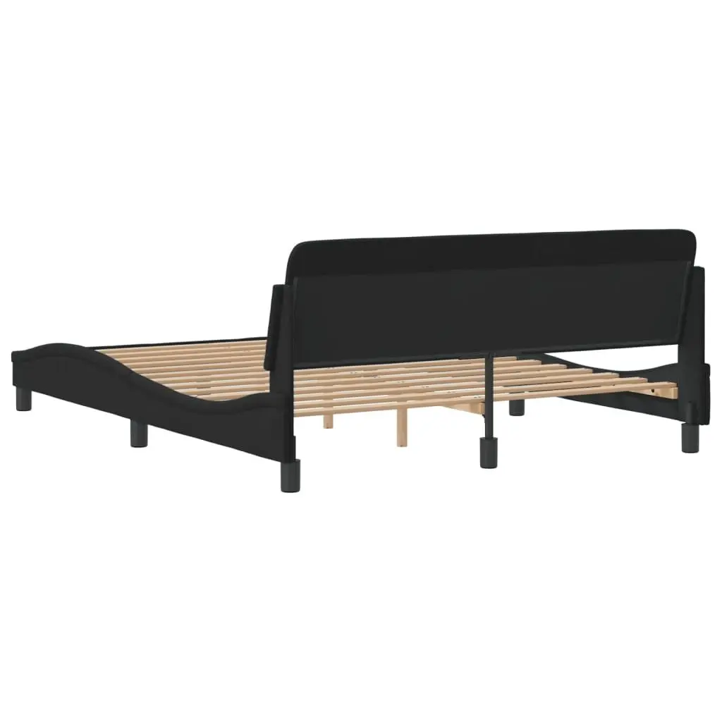 Queen Bed Frame with Black Velvet Headboard