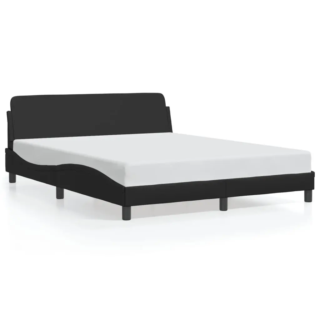 Bed Frame Black Faux Leather 152x203cm with Headboard