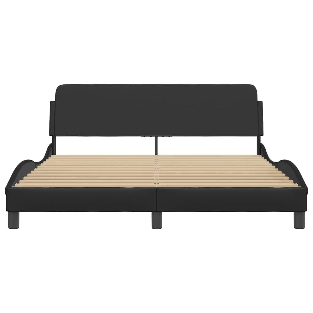 Bed Frame Black Faux Leather 152x203cm with Headboard