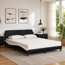 Black Faux Leather Queen Bed Frame with Headboard