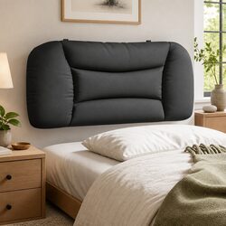 Dark Grey Fabric Headboard Cushion 90 cm with Wavy Stripes
