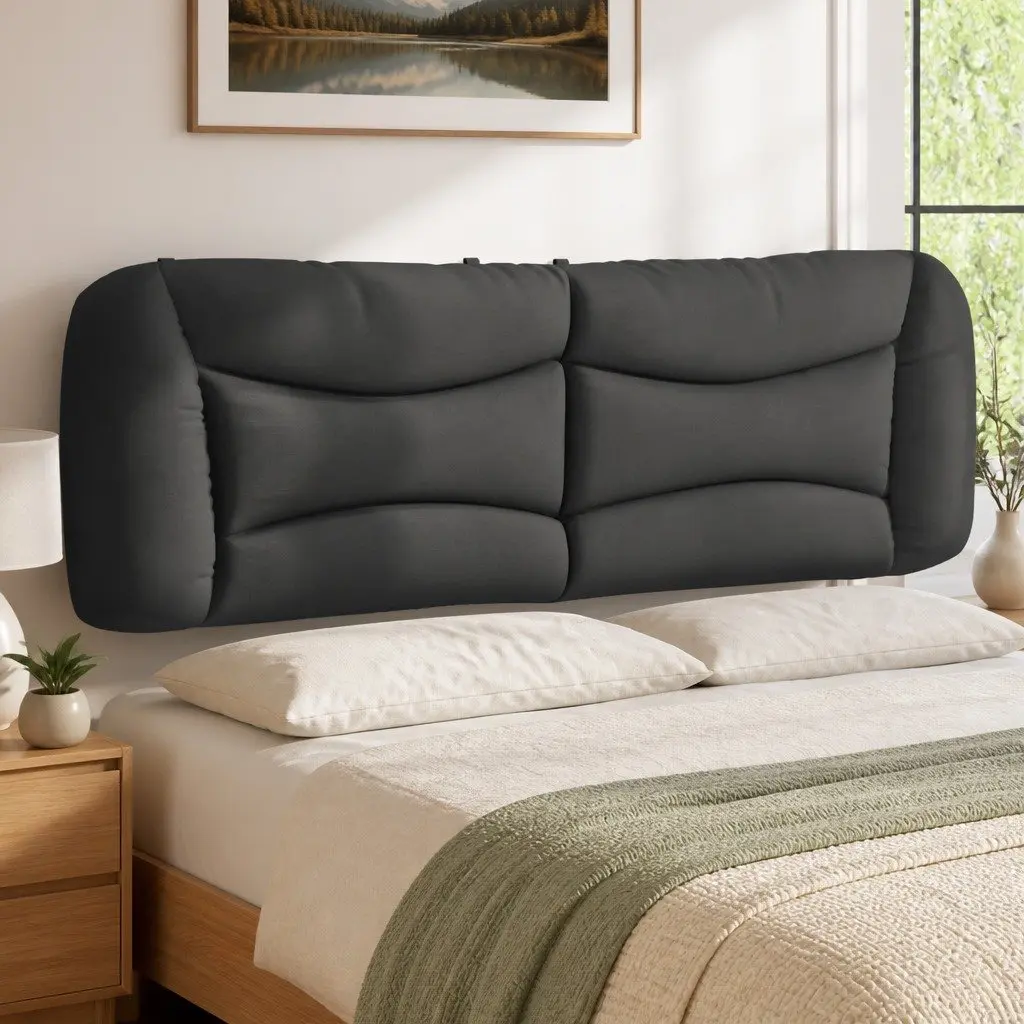 Headboard Cushion Grey Fabric 153cm Wall Mounted Bed Pillow Back Support