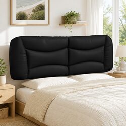 Elegant Black Faux Leather Headboard Cushion 153cm