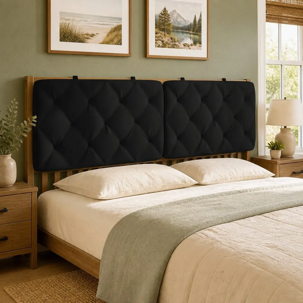 Headboard Cushion Velvet Support 153cm Black Wall Mount Foam Filling