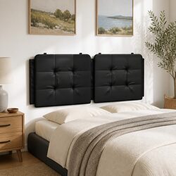 Black Upholstered Faux Leather Headboard Cushion 137cm