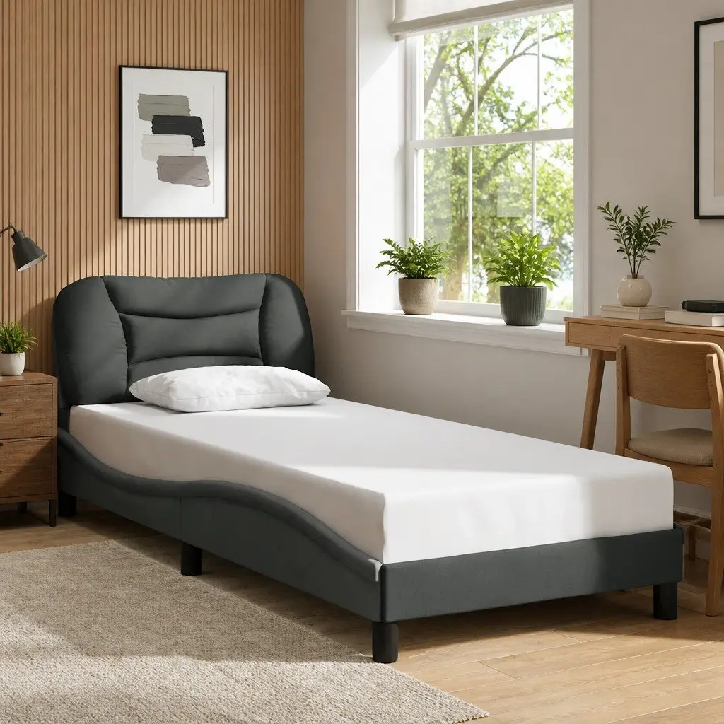 Grey Fabric Bed Frame with Headboard 90x190 cm