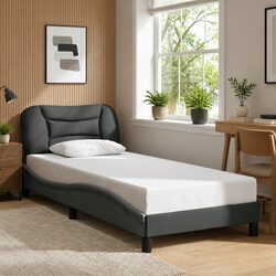 Grey Fabric Bed Frame with Headboard 90x190 cm