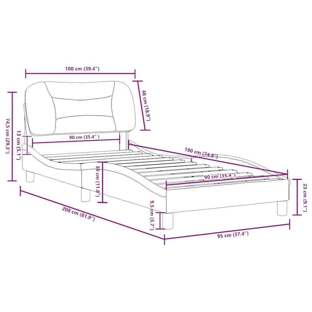 Grey Fabric Bed Frame with Headboard 90x190 cm