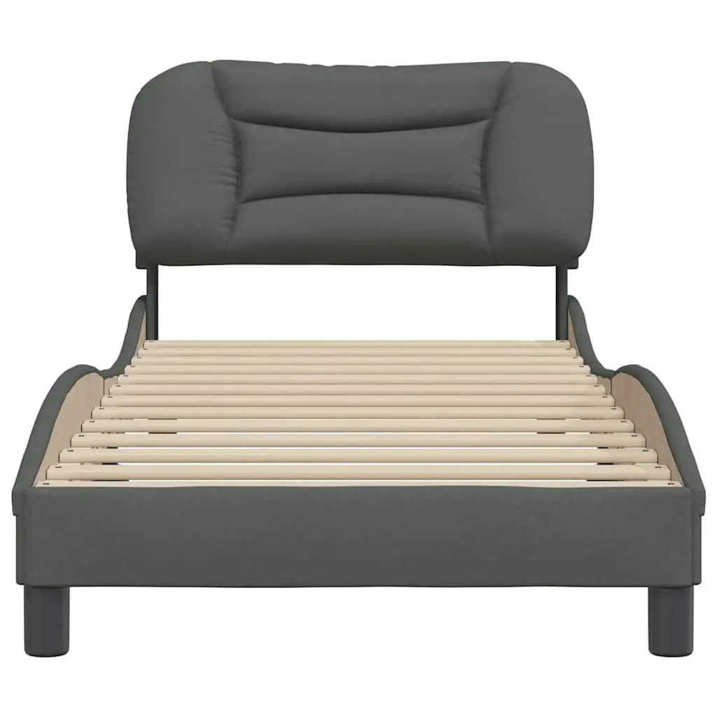 Grey Fabric Bed Frame with Headboard 90x190 cm