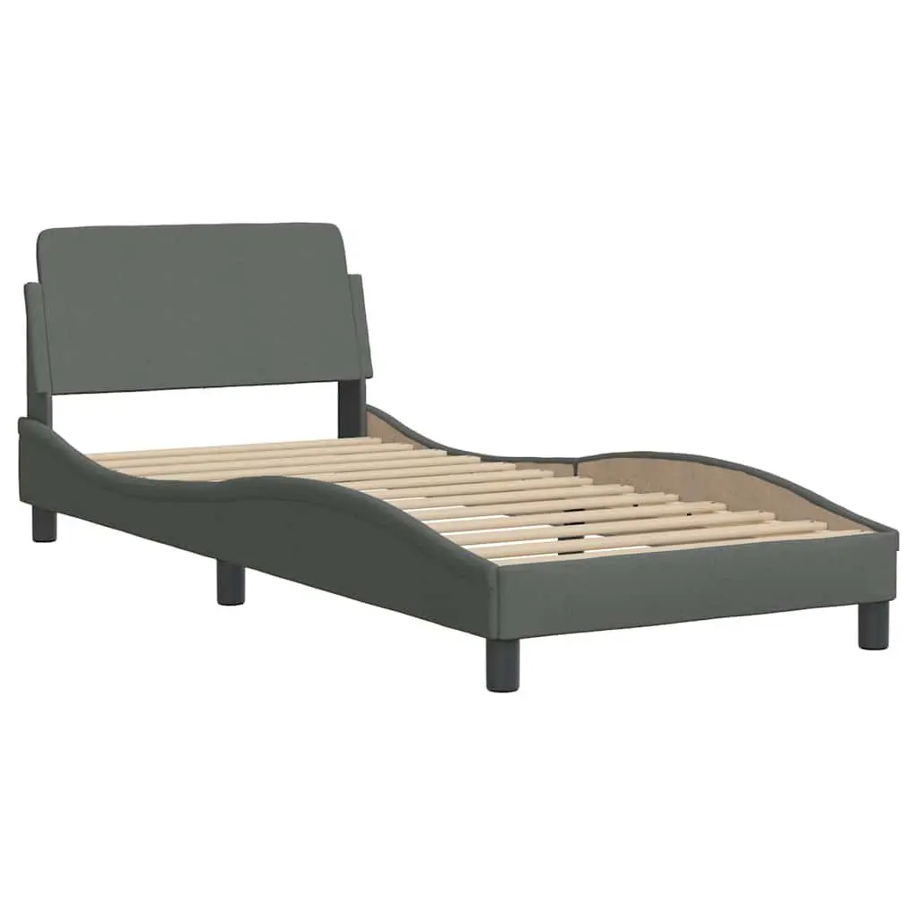 Grey Fabric Bed Frame with Headboard 90x190 cm