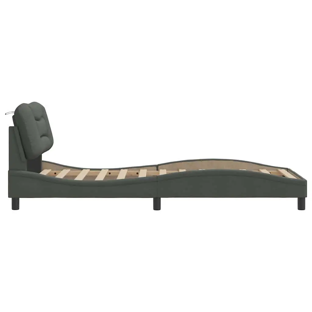 Grey Fabric Bed Frame with Headboard 90x190 cm