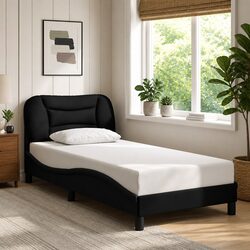 Cushioned Black Fabric Bed Frame 90x190 cm with Headboard