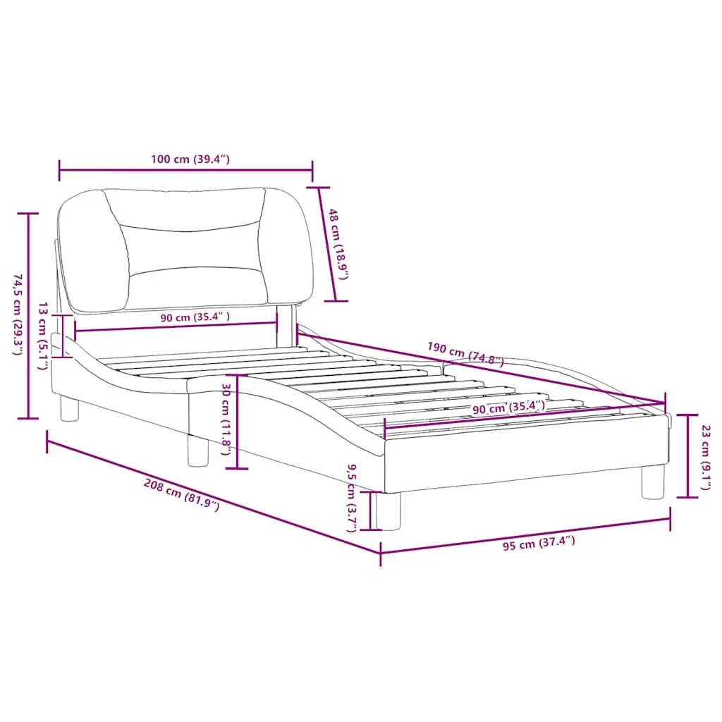 Fabric Bed Frame 90x190 cm with Headboard Cushion Plywood Slats Black Modern