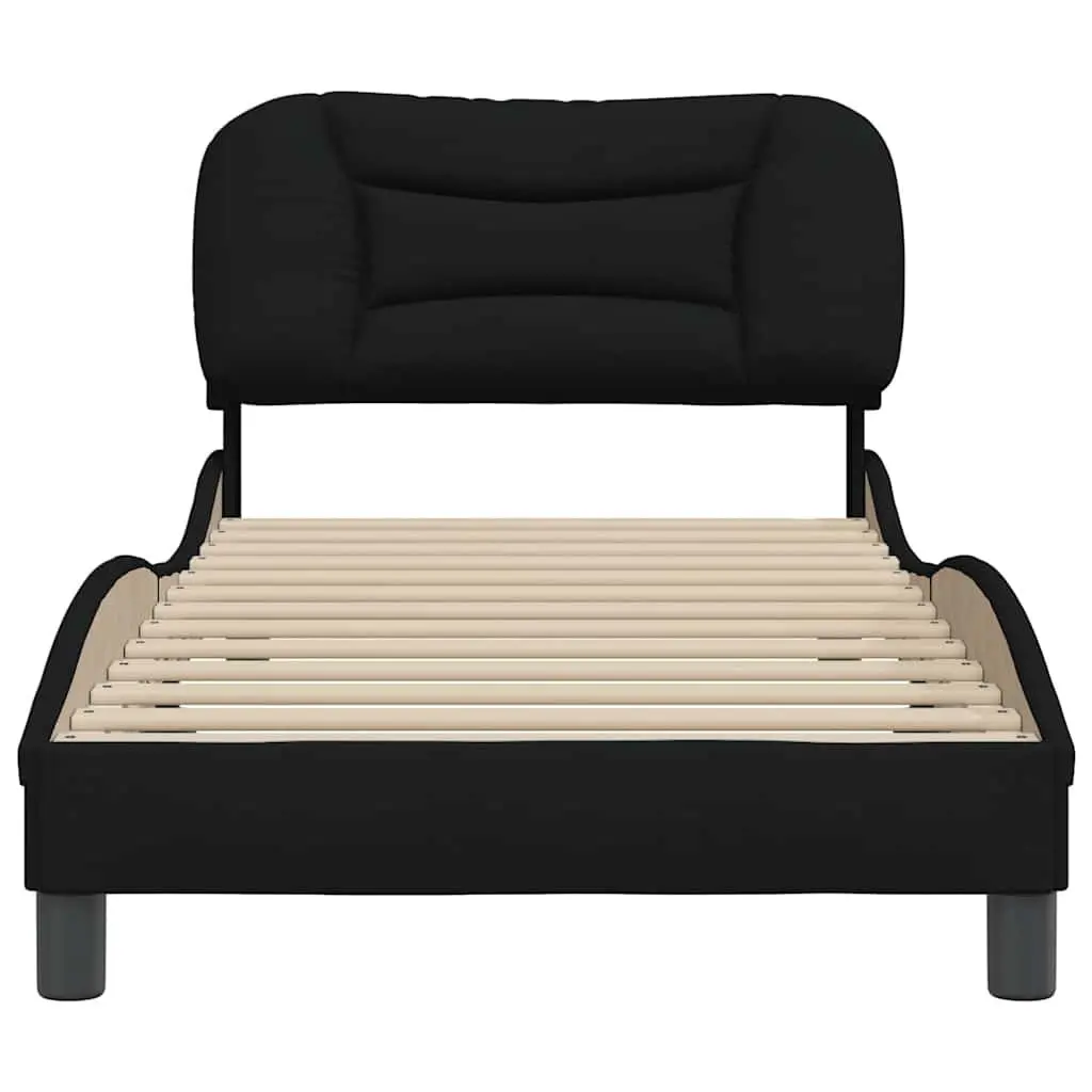 Fabric Bed Frame 90x190 cm with Headboard Cushion Plywood Slats Black Modern