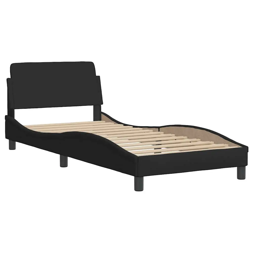 Fabric Bed Frame 90x190 cm with Headboard Cushion Plywood Slats Black Modern