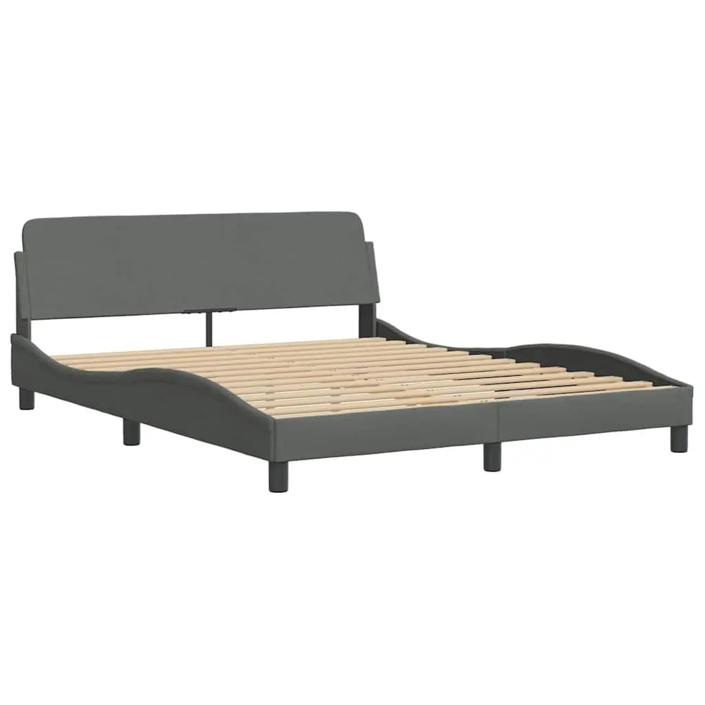 Grey Fabric Upholstered Queen Bed Frame with Headboard