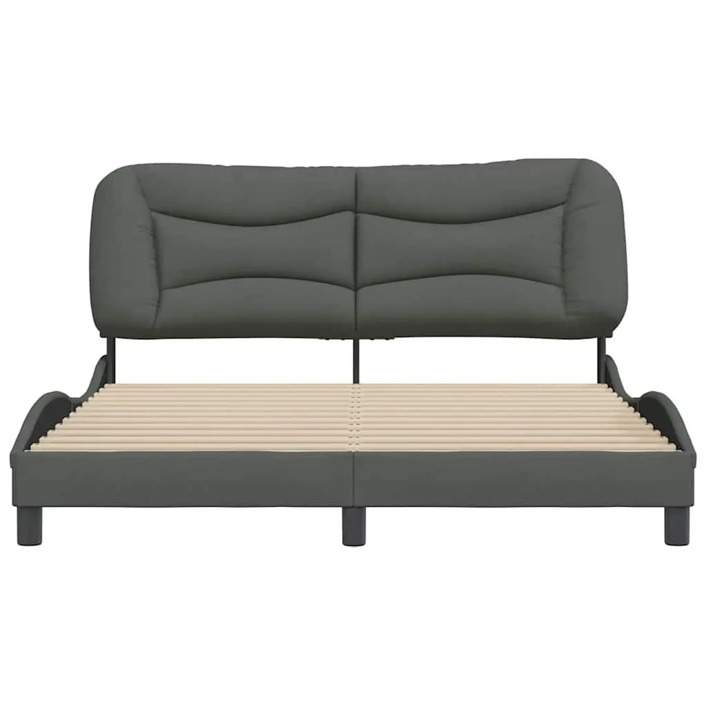 Grey Fabric Upholstered Queen Bed Frame with Headboard