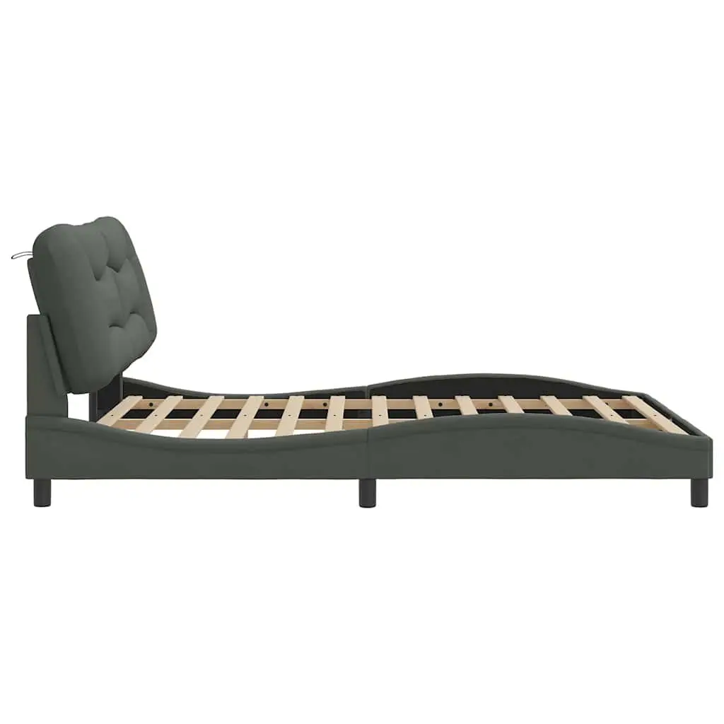 Grey Fabric Upholstered Queen Bed Frame with Headboard
