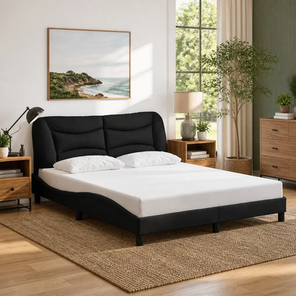 Queen Bed Frame with Fabric Headboard Black 152x203cm
