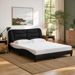 Stylish Queen Bed Frame with Fabric Headboard Black 152x203cm