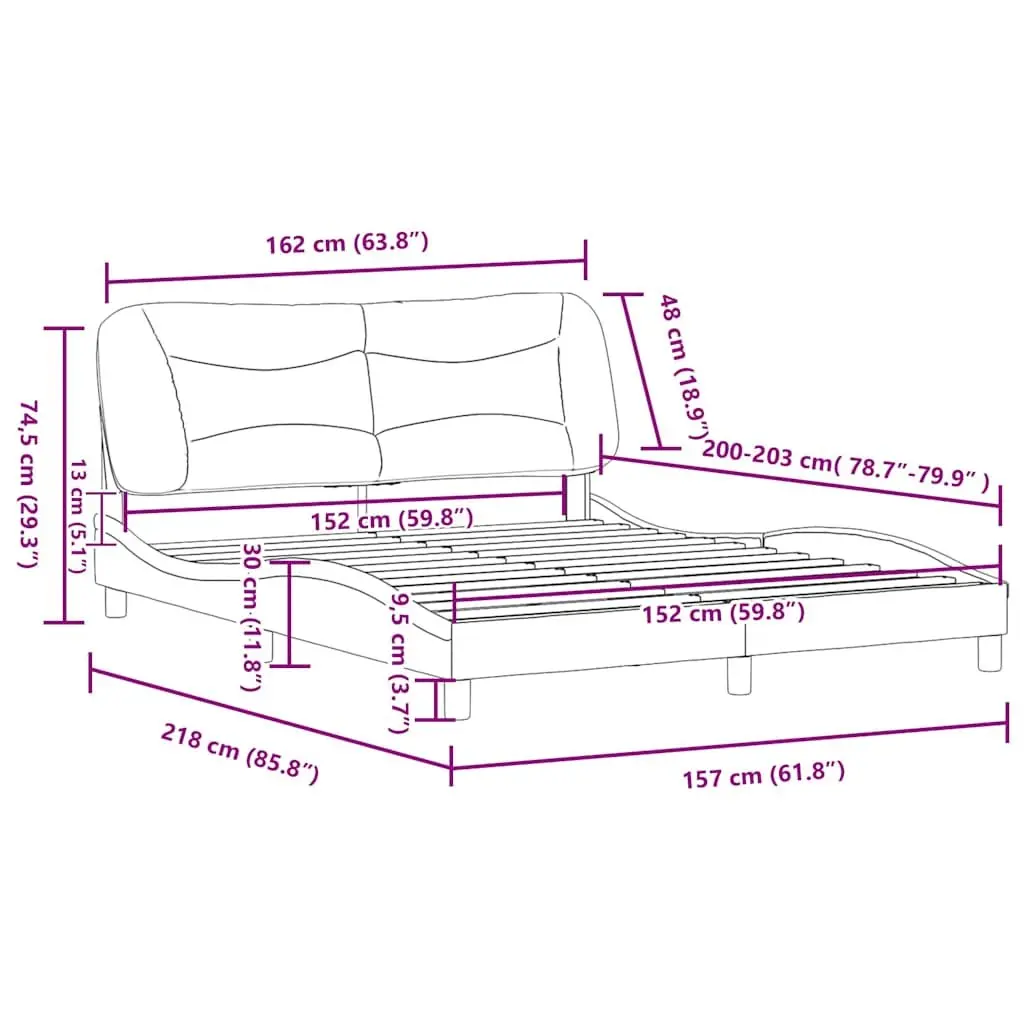 Queen Bed Frame with Fabric Headboard Black 152x203cm