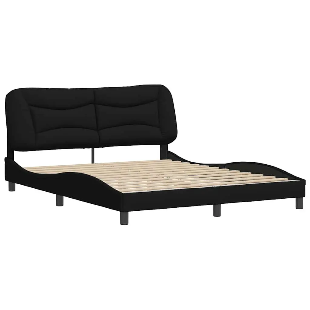 Queen Bed Frame with Fabric Headboard Black 152x203cm