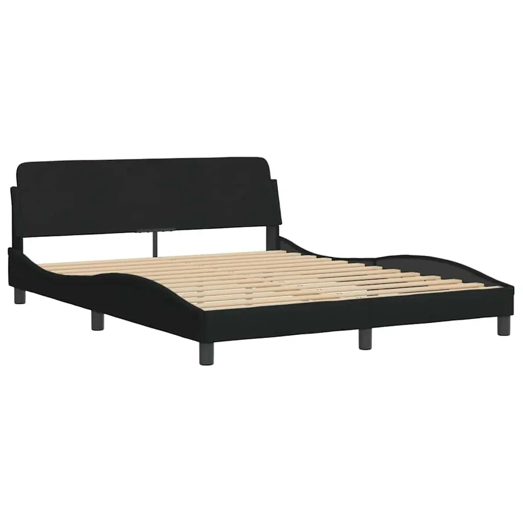 Queen Bed Frame with Fabric Headboard Black 152x203cm