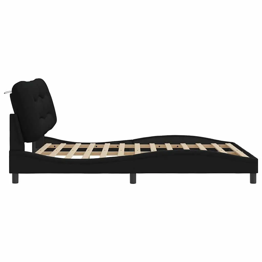Queen Bed Frame with Fabric Headboard Black 152x203cm