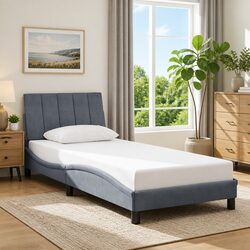 Grey Velvet Bed Frame with Headboard 90x190 cm