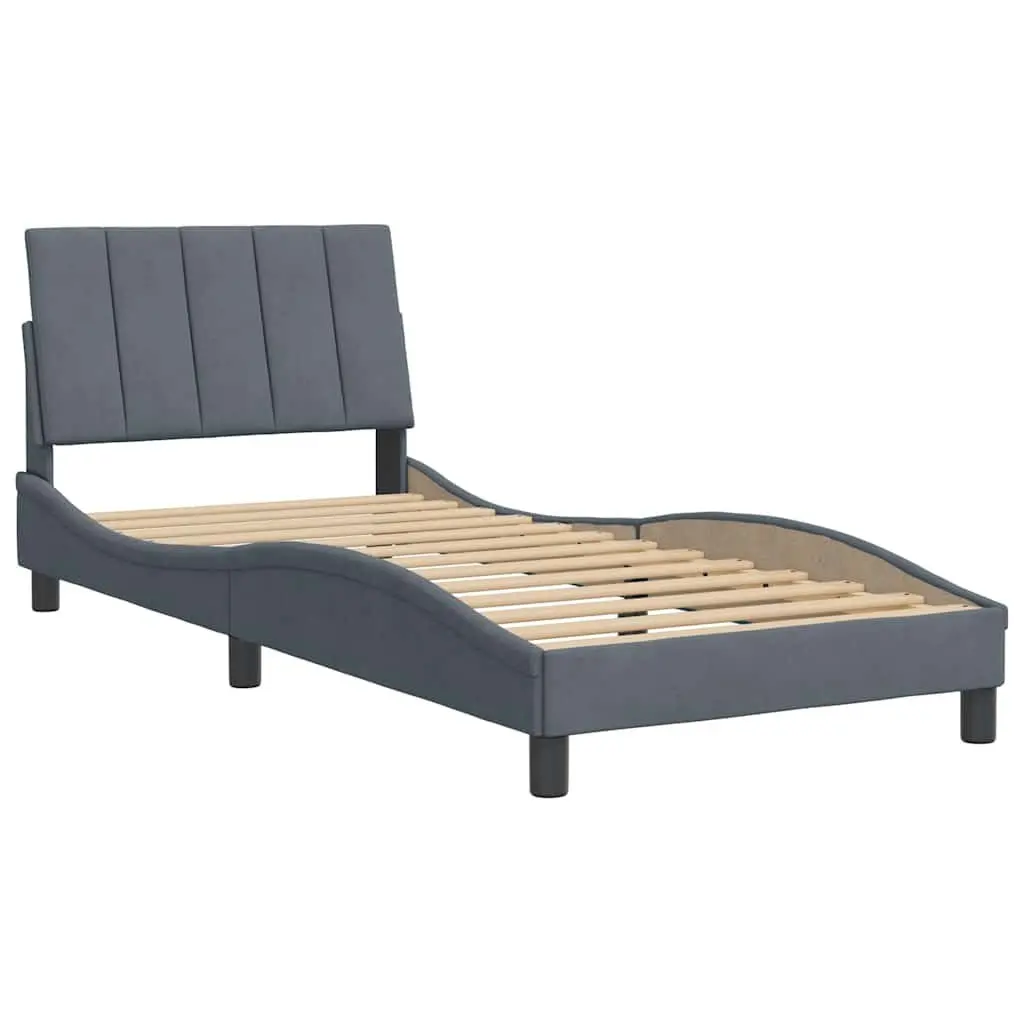 Grey Velvet Bed Frame with Headboard 90x190 cm