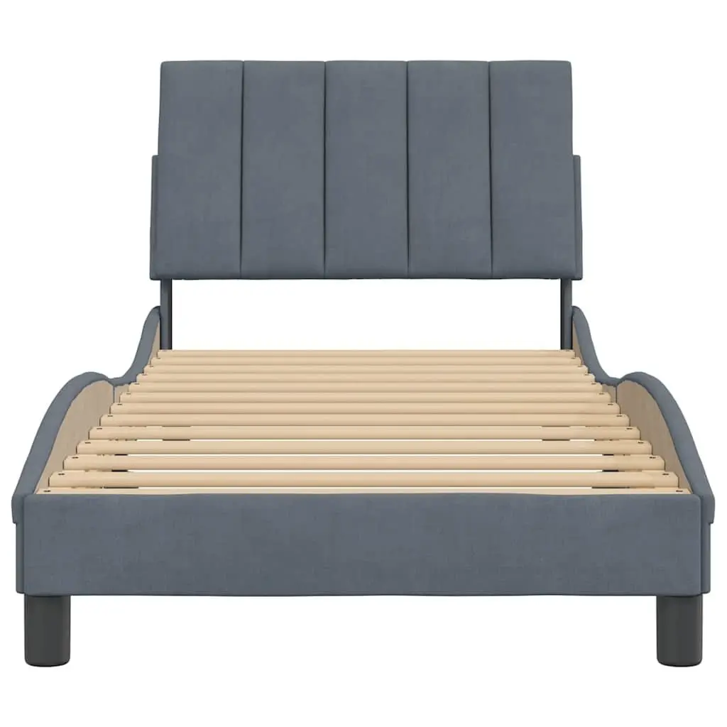Grey Velvet Bed Frame with Headboard 90x190 cm