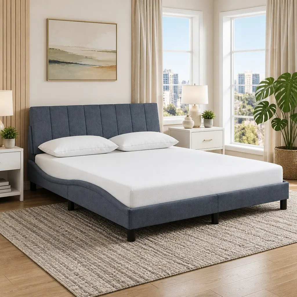 Velvet Grey Queen Bed Frame with Headboard