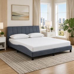 Modern Velvet Grey Queen Bed Frame with Headboard